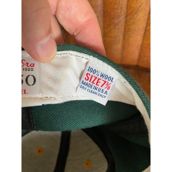 VTG NFL Greenbay Packers New Era USA Made 100% Wool 7 3/8 Fitted Green Hat - Picture 3 of 10